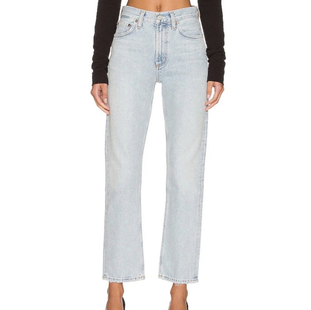 AGOLDE Mia Jeans Mid Rise Straight Leg Jean Scene Light Blue 27 Revolve